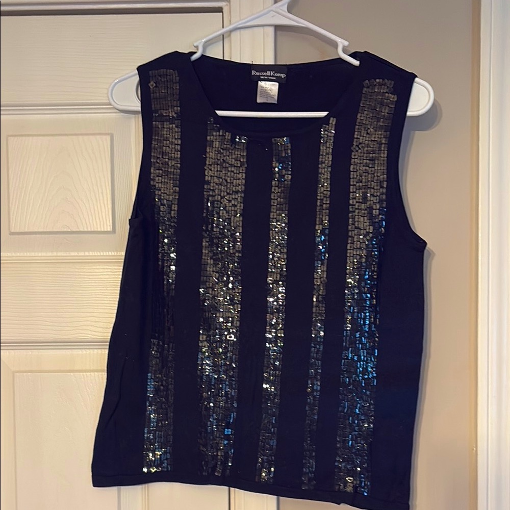 Russell Kemp New York Black Sequin Women's Sleeveless Top EUC